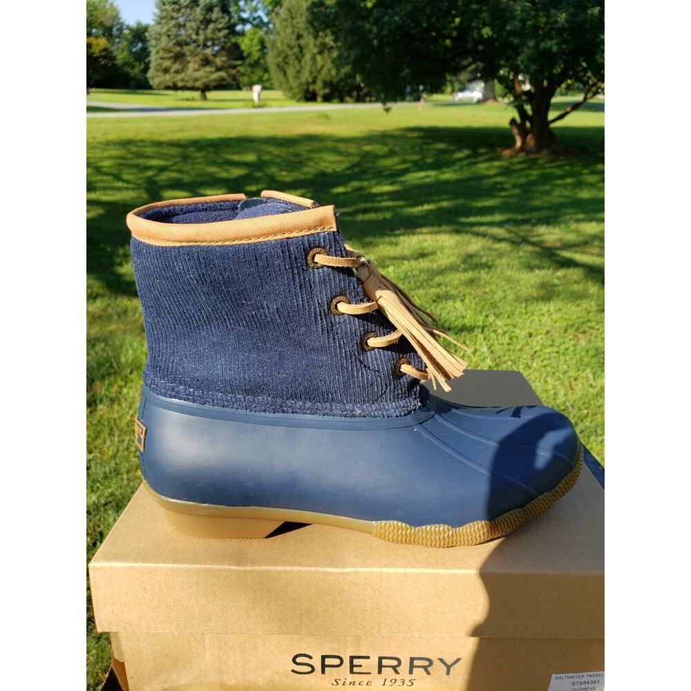 New Sperry Saltwater Tassel Corduroy Booties 6.5 Navy Blue - Picture 8 of 10